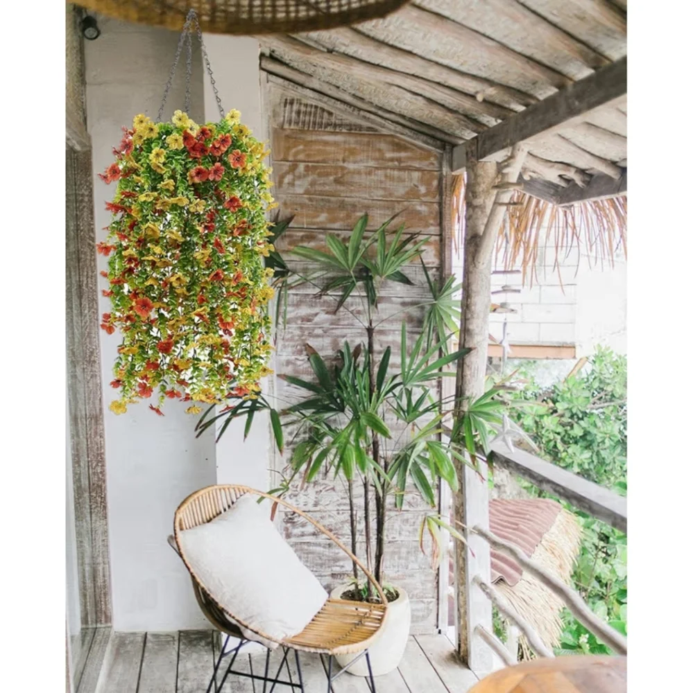 Artificial Hanging Daisy Flowers - Red and Yellow
